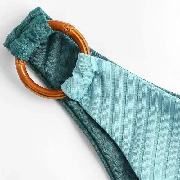 Two Tone Ribbed O-Ring Bikini Bathing Suit Swim